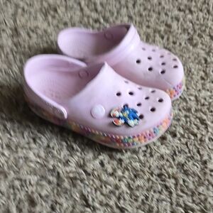 CROCS Kids Light Pink Slippers with Colorful Sole